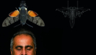Composition of Vahid Tarokh of Duke University, a moth, and a wireframe image of a fighter jet 