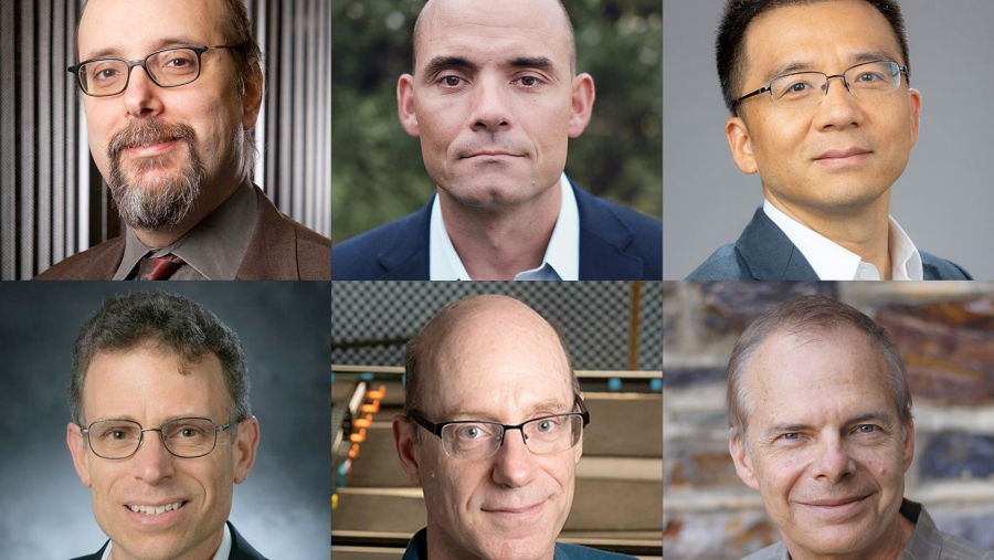 Six headshots of faculty members pieced together