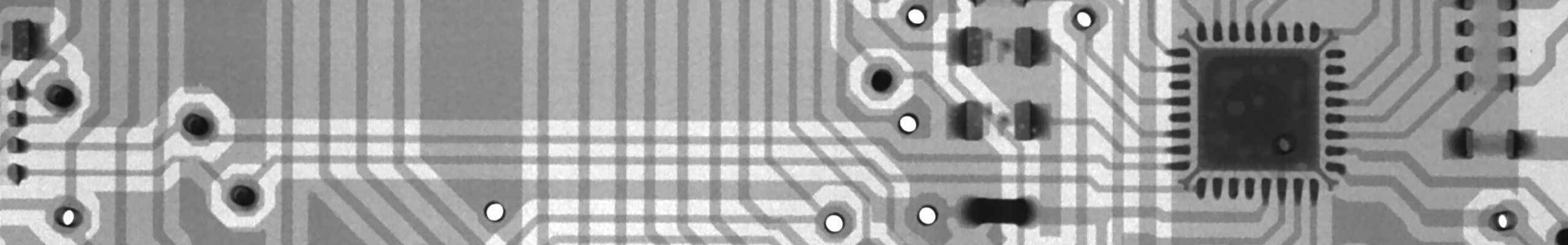 Black and white rendering of computer chip circuitry