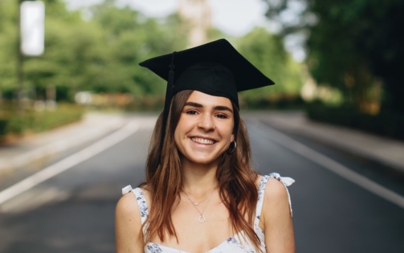 Samantha Archer in graduation cap  