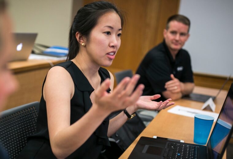 Duke Engineering master's students in class discussion