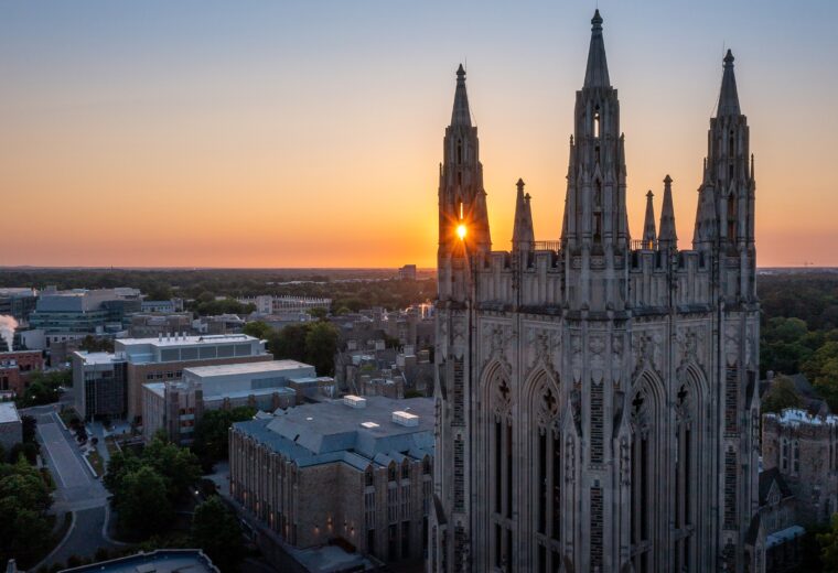 sunrise over Duke Chapel and Durham