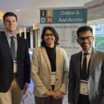 Dylan Matthews, Tania Roy, and Sazzadur Rahman at IEDM 2025.